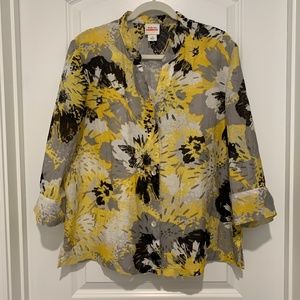 Ruby Rd. Favorites Womens Yellow Quarter Length Sleeve Sheer Blouse Size 18 Used